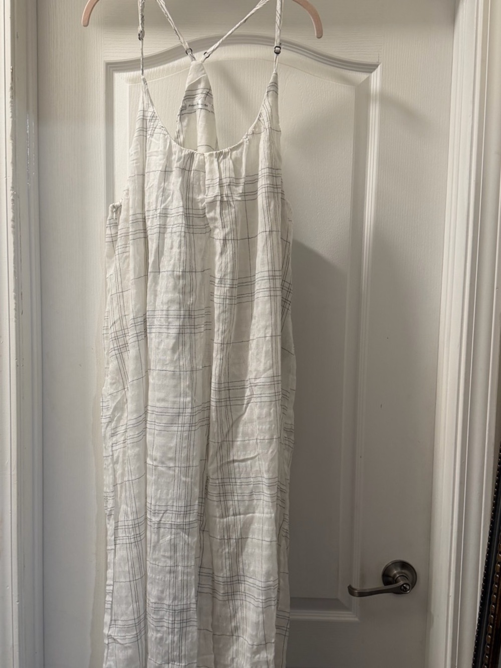Lightweight White Plaid Linen Jumpsuit
